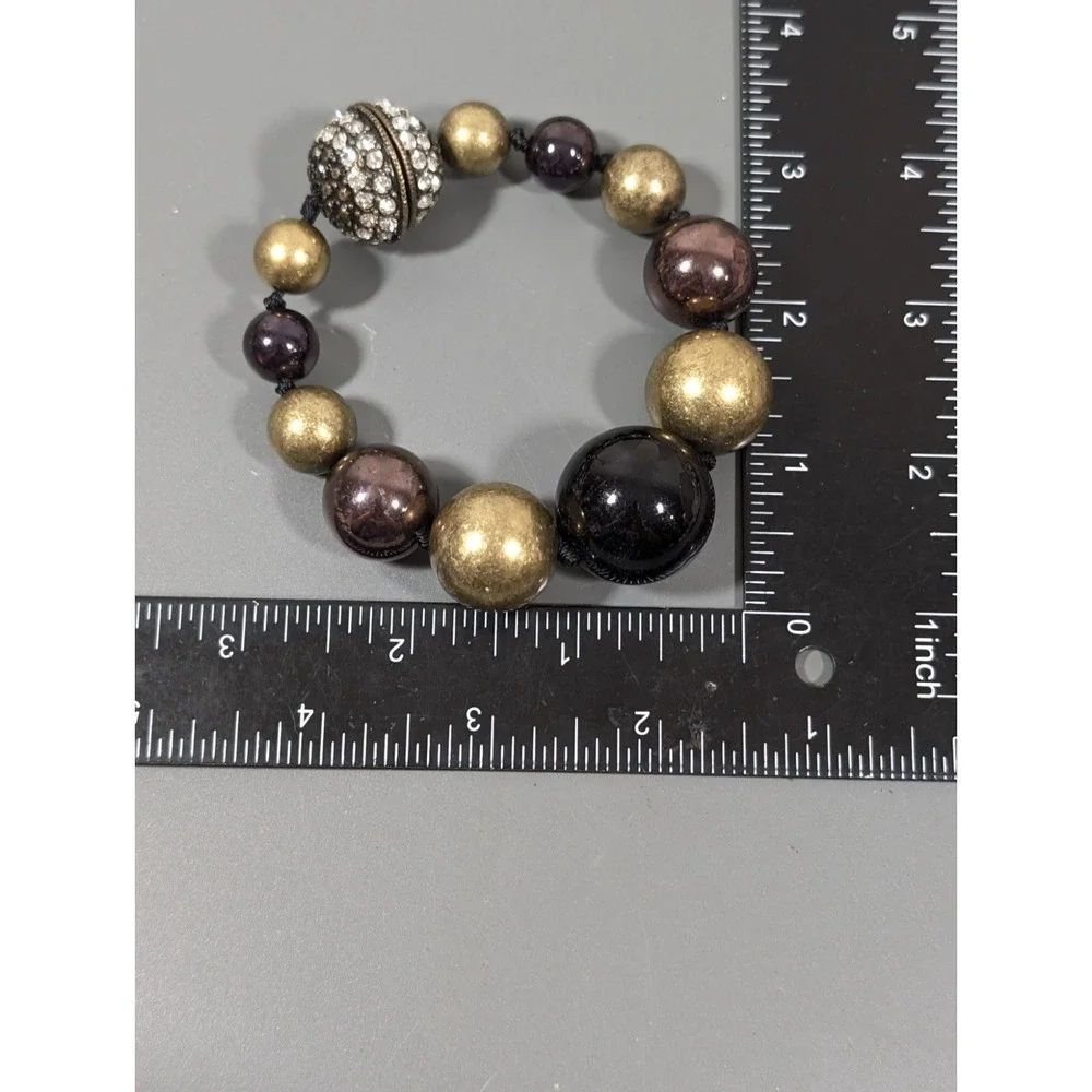 Bronze‎ Tone Black Bead Chunky Magnetic Clasp Rhinestone Necklace Bracelet Set
